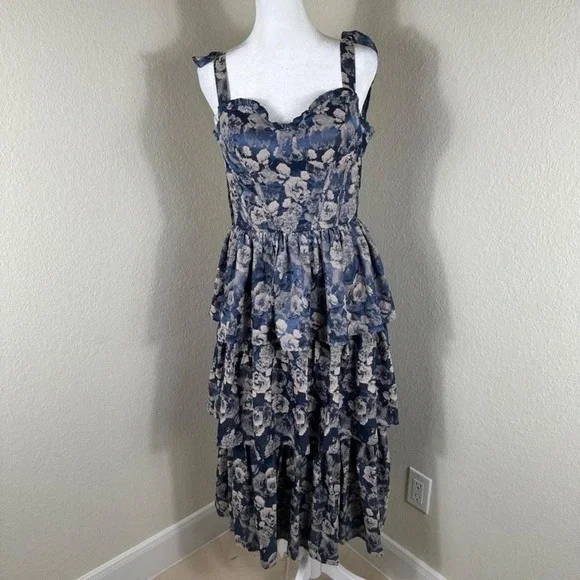 Lulus Babydoll Midi Dress Womens Medium Blue Lovely Bliss Y2K Whimsical Fairy - Picture 1 of 7